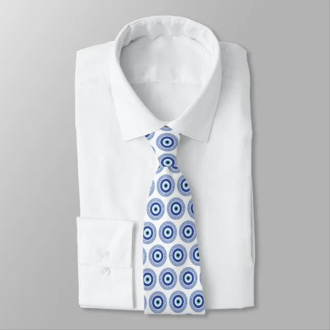 Aztec Greek Circle Key Evil Eye Pattern Blue Neck Tie | Zazzle