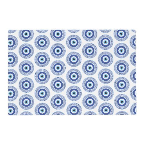 Aztec Greek Circle Key Evil Eye Pattern Blue Placemat