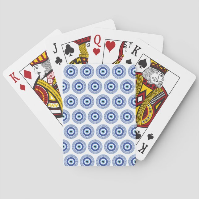 Aztec Greek Circle Key Evil Eye Pattern Blue Poker Cards (Back)