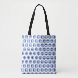 Aztec Greek Circle Key Evil Eye Pattern Blue Tote Bag