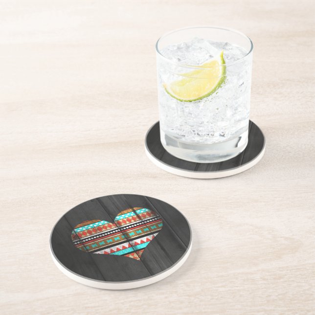 Aztec heart sandstone coaster (Side)