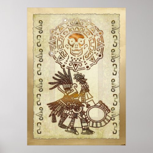 AZTEC Huitzilopochti Folk Art Motif Poster