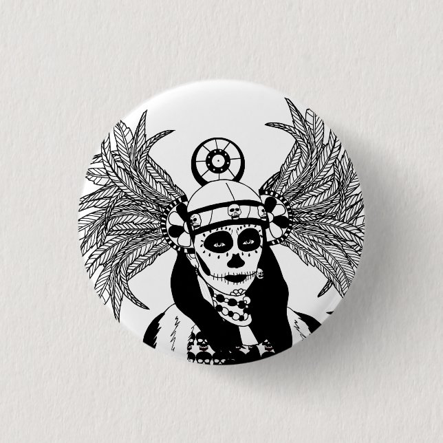 Aztec Indian Day Of The Dead Skeleton man art  Button (Front)