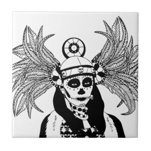 Aztec Indian Day Of The Dead Skeleton man art   Ceramic Tile