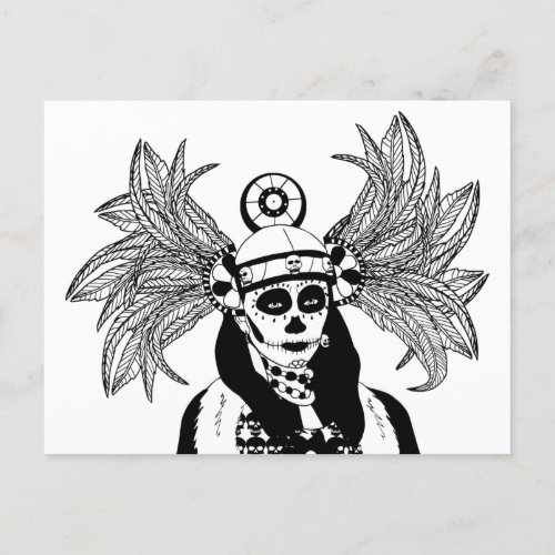 Aztec Indian Day Of The Dead Skeleton man art  Postcard