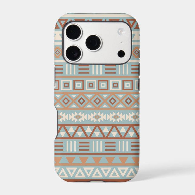 Aztec Influence Pattern Blue Cream Terracottas iPhone Case (Back)