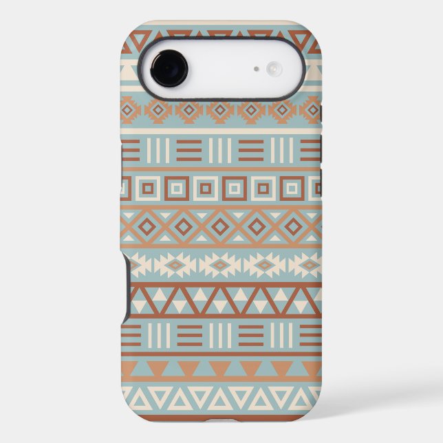 Aztec Influence Pattern Blue Cream Terracottas iPhone Case (Back)