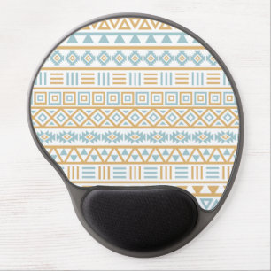 Aztec Influence Pattern Blue Gold White Gel Mouse Pad