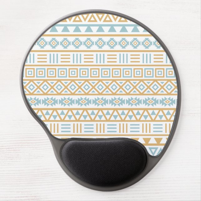 Aztec Influence Pattern Blue Gold White Gel Mouse Pad (Front)