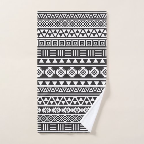 Aztec Influence Pattern White on Black Hand Towel