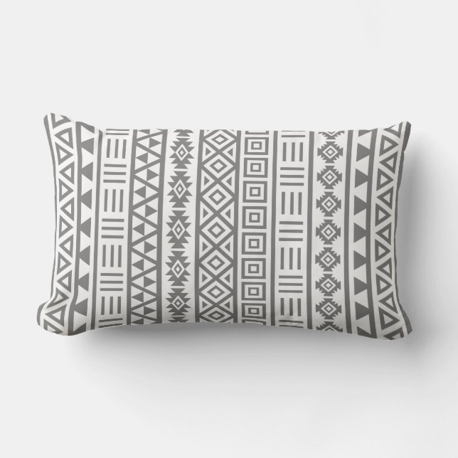 Aztec Influence Vertical Ptn Grey on White Lumbar Pillow (Front)