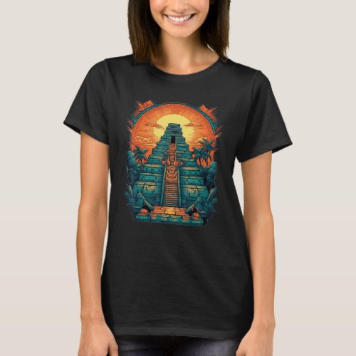 Aztec Inka Maya Mystic Jungle Temple Pyramid Graph T_Shirt