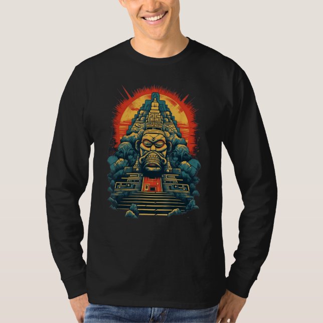 Aztec Inka Maya Mystic Jungle Temple Pyramid Graph T-Shirt (Front)