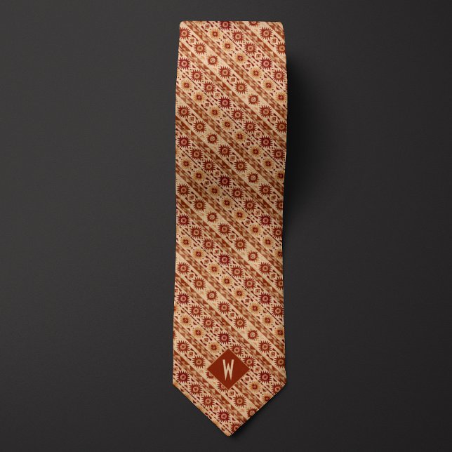 Aztec-Inspired Brick Red and Sand Pattern Neck Tie (Creator Uploaded)