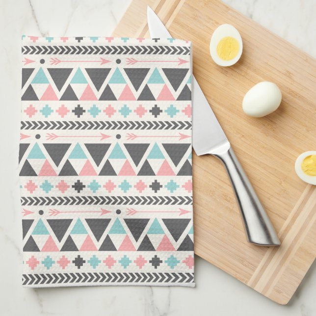 Aztec Inspired Coral and Mint Pattern Towel (Quarter Fold)