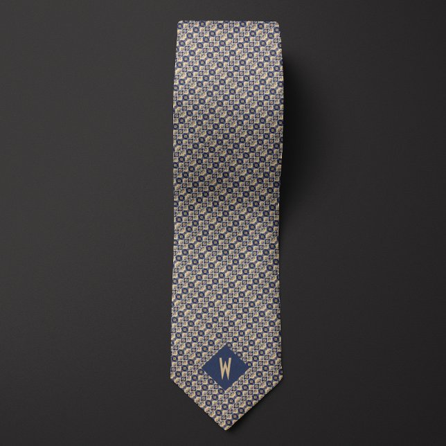Aztec-Inspired Indigo and Sand Pattern Neck Tie (Creator Uploaded)