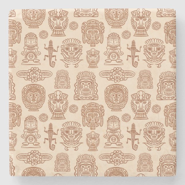 Aztec Inspired Pattern Stone Coaster (Front)