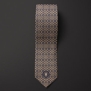 Aztec-Inspired Slate Gray and Sand Pattern Neck Tie