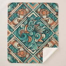 Aztec-Inspired Teal and Terracotta Pattern