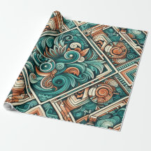Aztec-Inspired Teal and Terracotta Pattern