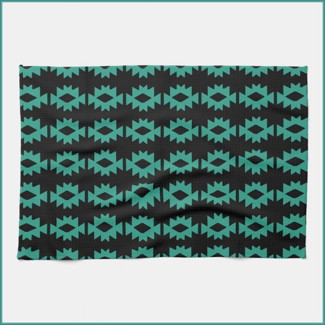 Aztec Inspired Turquoise and Black Kitchen Towel (Creator Uploaded)