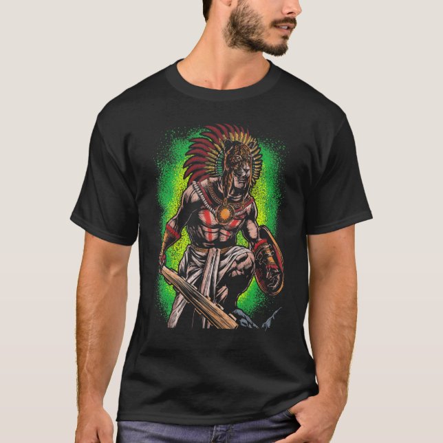 Aztec Jaguar Ancient Warrior Native Mexican Mythol T-Shirt (Front)