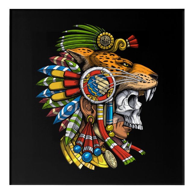 Aztec Jaguar Mask Acrylic Print (Front)