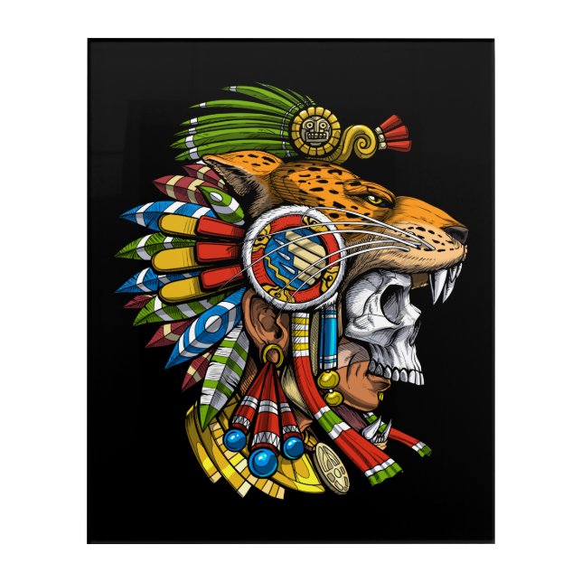Aztec Jaguar Mask Acrylic Print (Front)