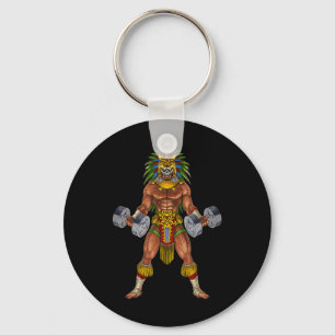 Aztec Jaguar Warrior Bodybuilding Gym Weightliftin Keychain