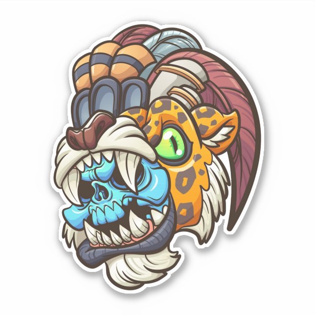 Aztec Jaguar Warrior Sticker (Front)