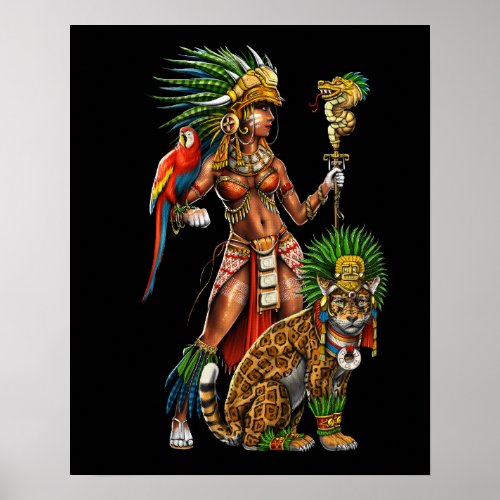Aztec Jaguar Warrior Woman Poster