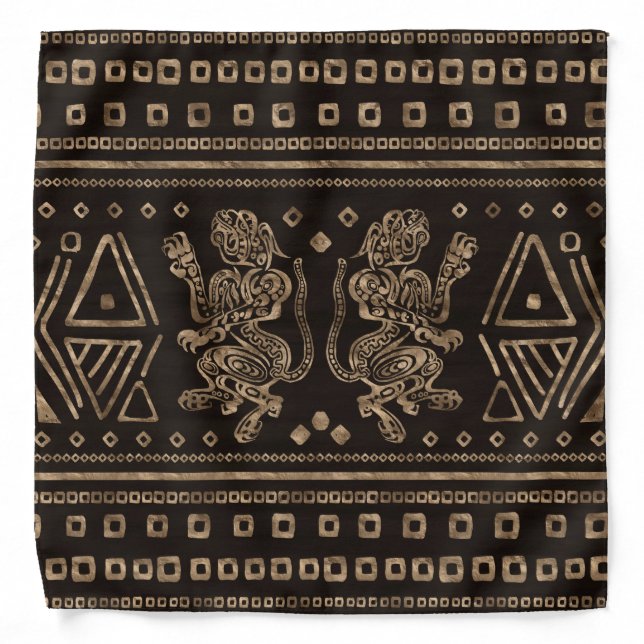 Aztec Jaguars and Ornaments - Gold Bandana (Front)