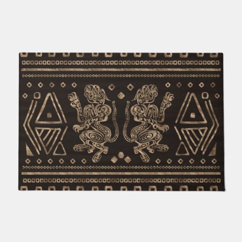 Aztec Jaguars and Ornaments _ Gold Doormat