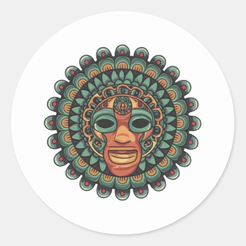 Aztec mask pattern classic round sticker