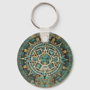 Aztec Mayan Ancient Round Disc Calendar Keychain