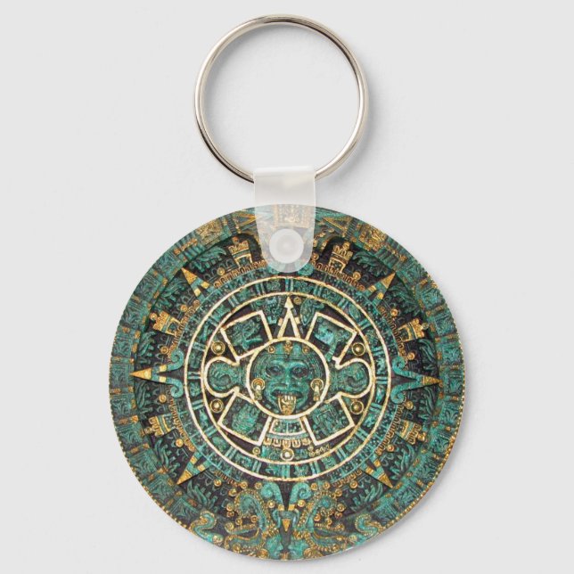 Aztec Mayan Ancient Round Disc Calendar Keychain (Front)