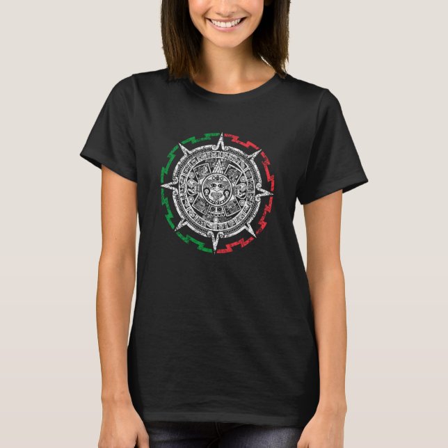 Aztec Mayan Calendar Sun Stone Distressed Mexico F T-Shirt (Front)