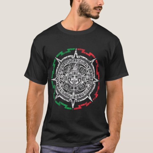Aztec Mayan Calendar Sun Stone Distressed Mexico F T_Shirt