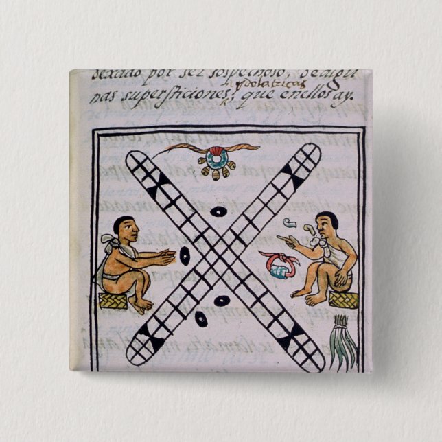 Aztec men gambling Patoli Button (Front)
