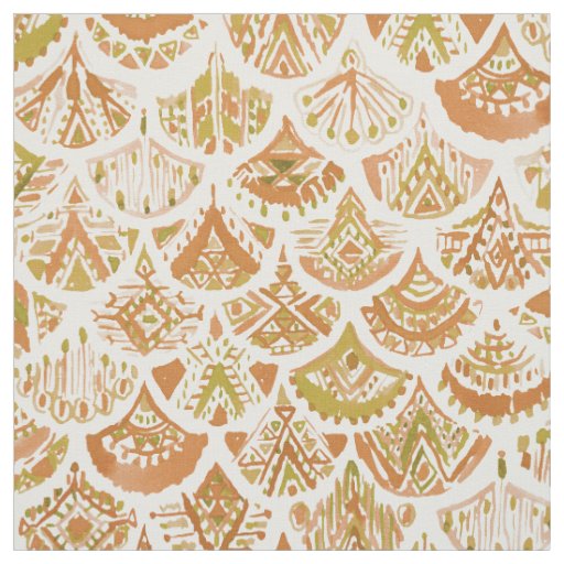 AZTEC MERMAID Golden Tribal Scales Fabric