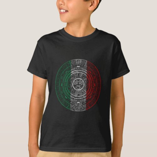 Aztec Mexica Calendar Mexican Flag Art T_Shirt