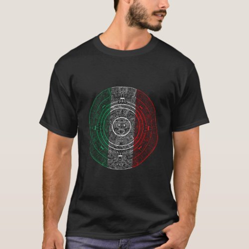 Aztec Mexica Calendar Mexican Flag Art T_Shirt