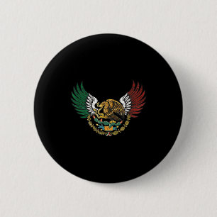 Aztec Mexican Eagle With Tricolor Flag Wings  Button