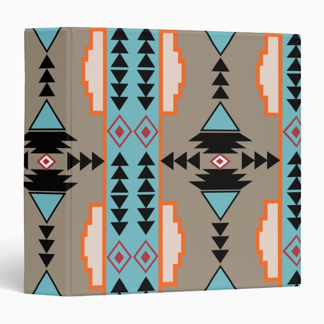 Aztec Mexican Geometric Pattern 3 Ring Binder (Front/Spine)