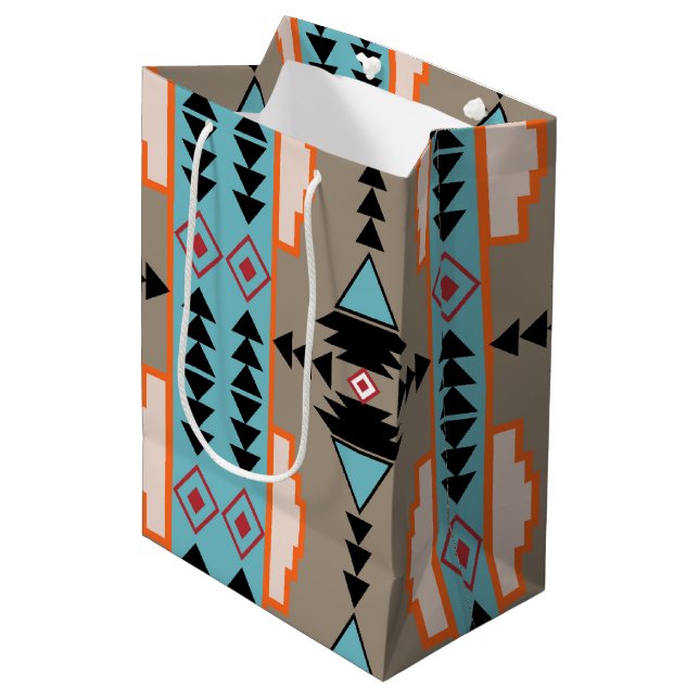 Aztec Mexican Geometric Pattern Medium Gift Bag (Front Angled)