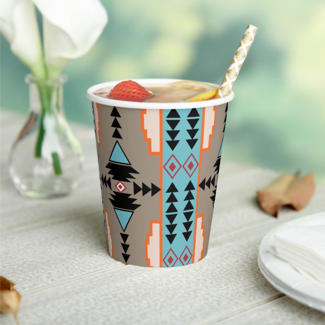 Aztec Mexican Geometric Pattern Paper Cups (Insitu)
