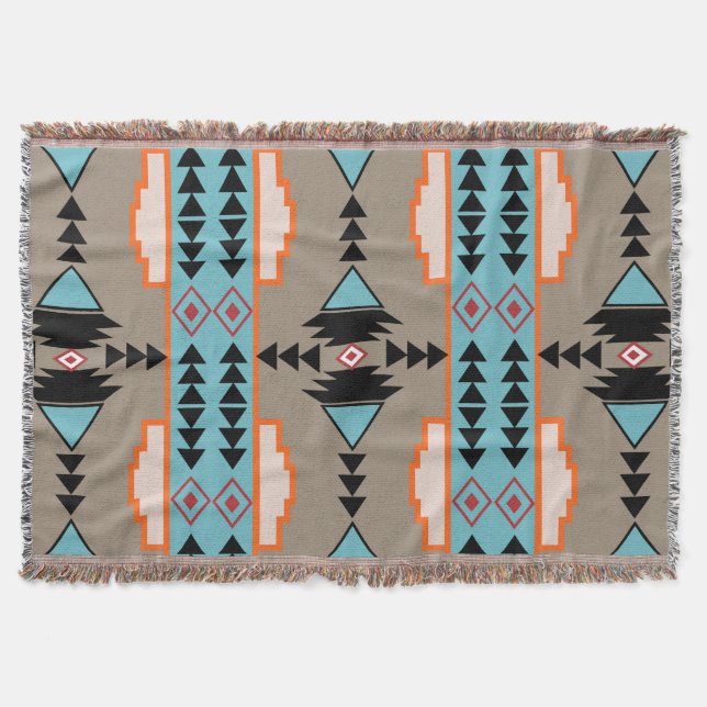 Aztec Mexican Geometric Pattern Throw Blanket (Front)