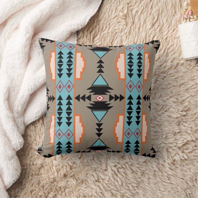 Aztec Mexican Geometric Pattern Throw Pillow (Blanket)