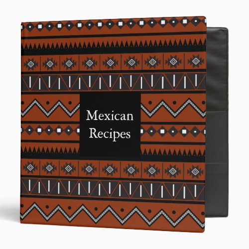 Aztec Mexican Patterned Recipe 3 Ring Binder