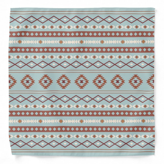 Aztec Mixed Motif Pattern Rusts Cream Blue Bandana (Front)